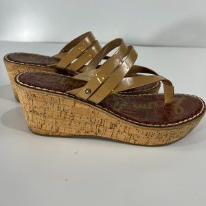 Sam Edelman Size 8.5 Cork Wedge Thong Sandals